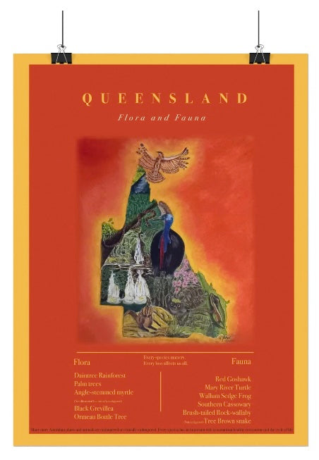 Australia Queensland 2 Flora and Fauna Travel Poster - Textured Matte Art Print