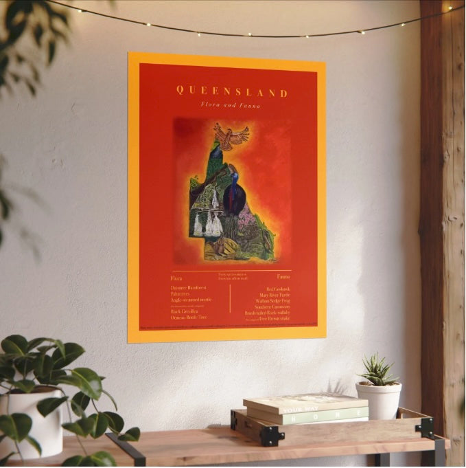 Australia Queensland 2 Flora and Fauna Travel Poster - Textured Matte Art Print