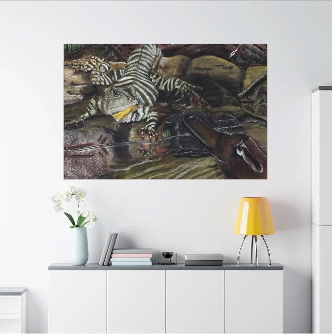 Australian Water Dragon and Sam the Platypus Canvas Art – Matte Stretched Reptile Wall Decor