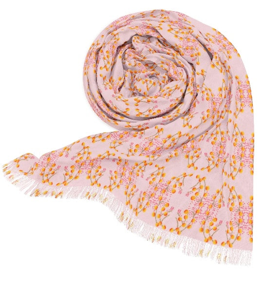 Pastel Pink Geometric with Australian yellow wattle Light Scarf — Lightweight Spring Fashion Wrap