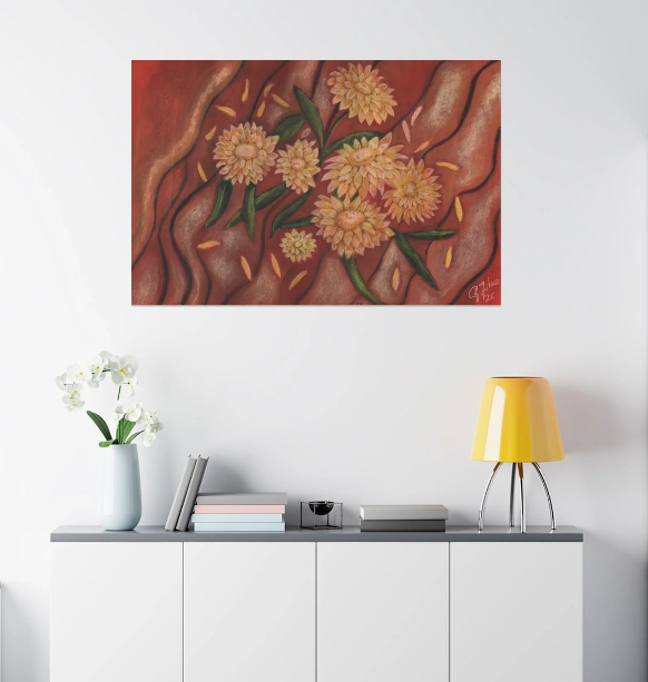 Australian Native paper flowers of the outback rusty red sands. Matte Canvas Art — Australian  paper flowers of the outback